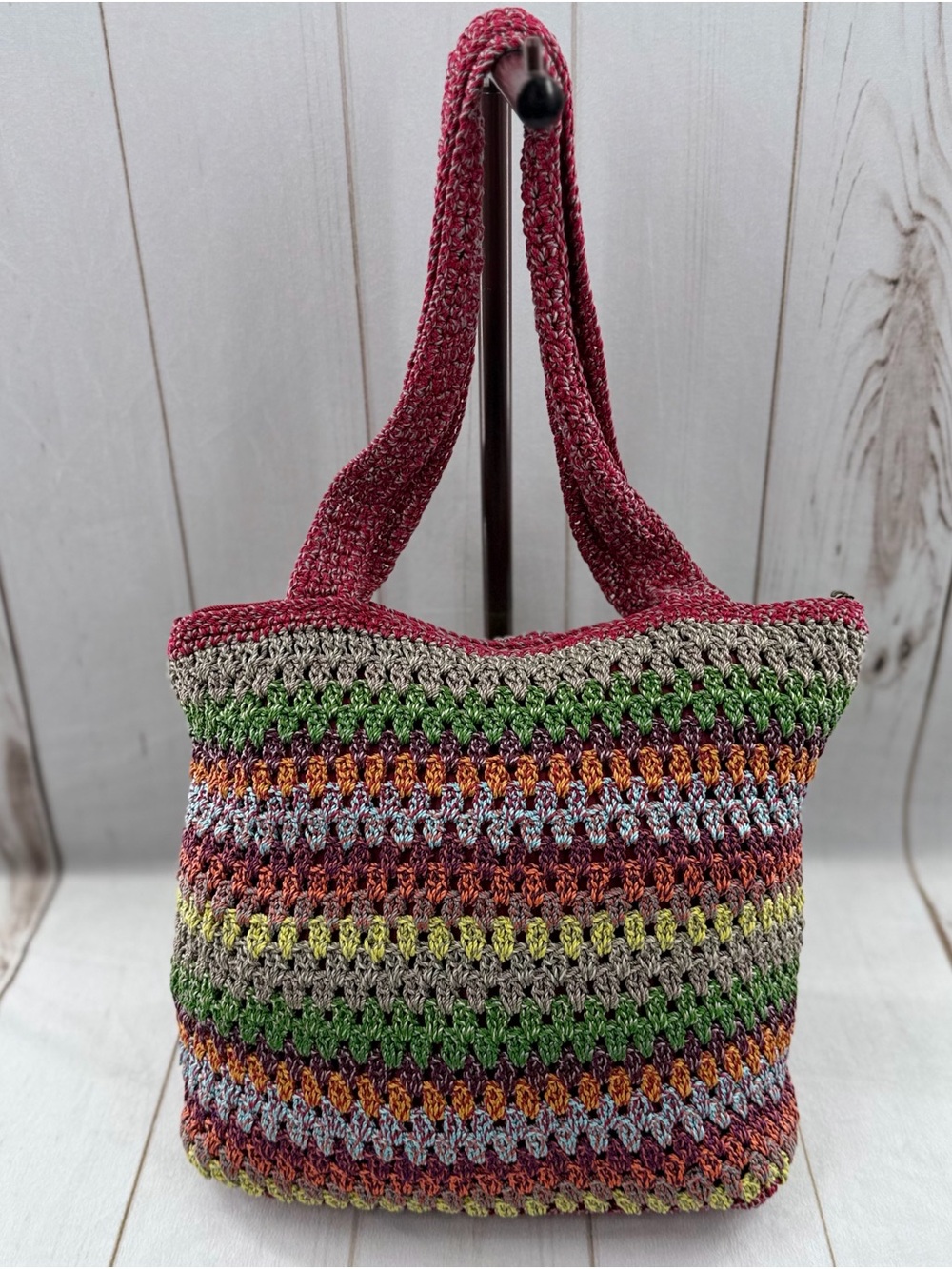 The SAK Purse Crochet Multicolor Double Strap Shoulder Bag
